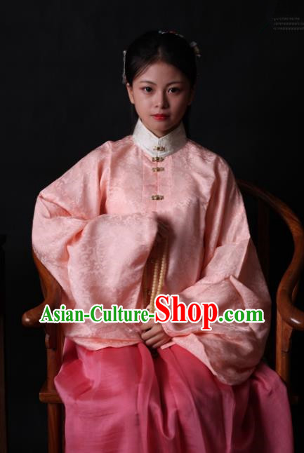 Traditional Chinese Ming Dynasty Palace Historical Costume Ancient Princess Embroidered Pink Blouse and Skirt for Women