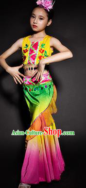 Chinese Dai Nationality Ethnic Stage Performance Costume Traditional Minority Peacock Dance Clothing for Kids