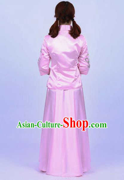 Top Grade Stage Performance Pink Qipao Dress Compere Modern Fancywork Modern Dance Costume for Women