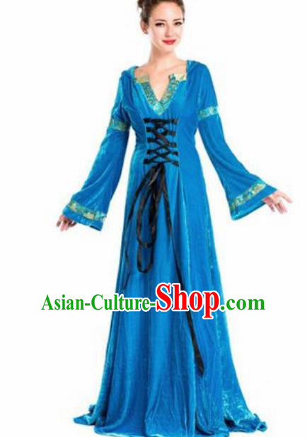 Top Grade Halloween Stage Performance Queen Blue Dress Compere Modern Fancywork Modern Dance Costume for Women