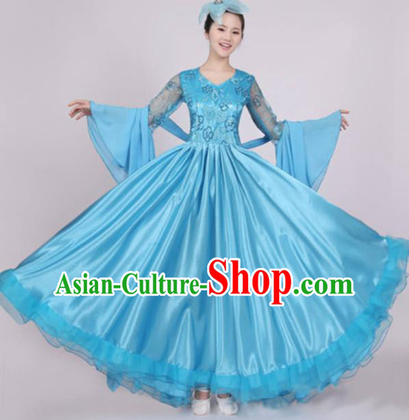 Top Grade Stage Performance Blue Dress Compere Modern Dance Fancywork Modern Costume for Women