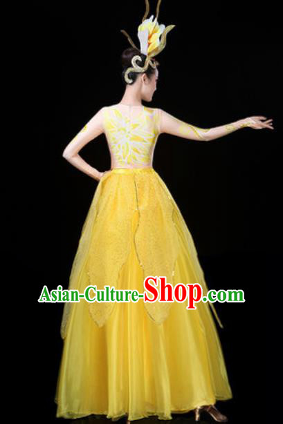 Traditional Chinese Opening Dance Yellow Veil Dress Modern Dance Stage Performance Costume for Women