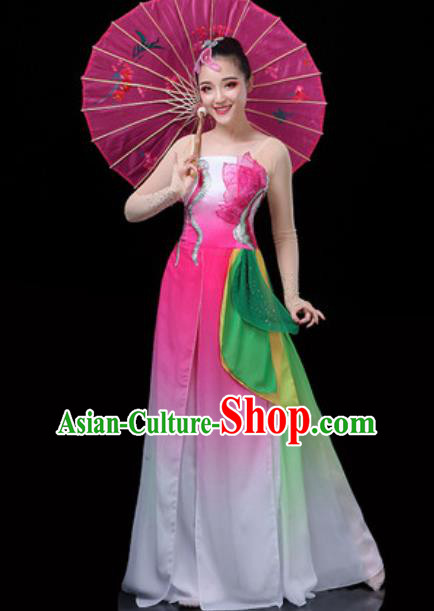 Traditional Chinese Classical Dance Lotus Dance Pink Dress Umbrella Dance Stage Performance Costume for Women