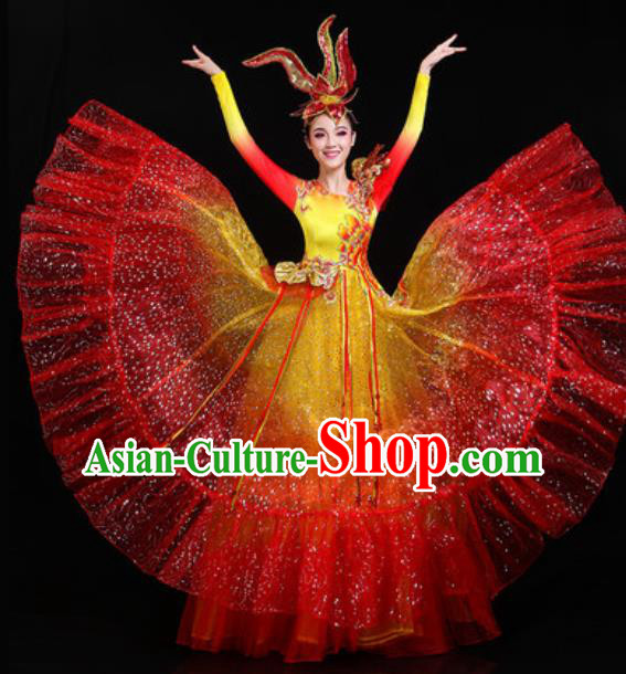 Traditional Chinese Opening Dance Red Veil Dress Modern Dance Stage Performance Costume for Women