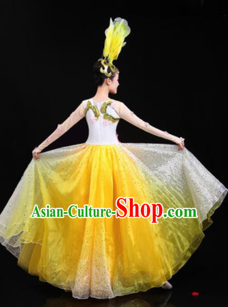 Traditional Chinese Spring Festival Gala Opening Dance Yellow Dress Modern Dance Stage Performance Costume for Women