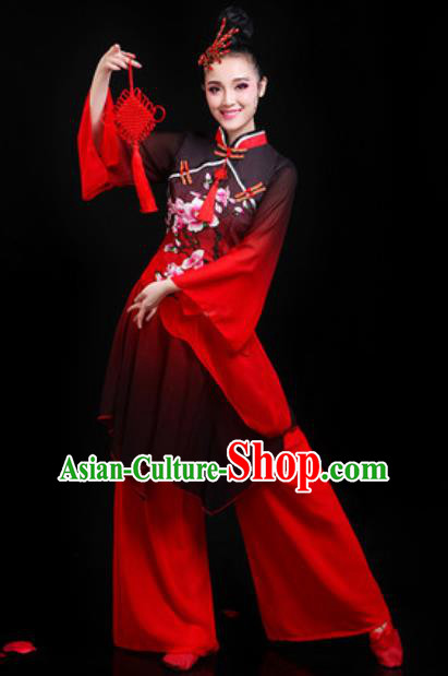 Traditional Chinese Folk Dance Group Dance Red Clothing Yangko Fan Dance Stage Performance Costume for Women