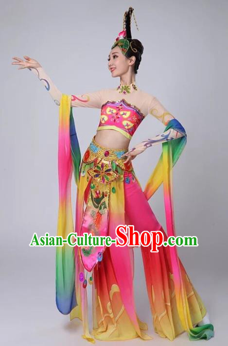 Chinese Traditional Classical Dance Rosy Dress Dunhuang Flying Apsaras Stage Performance Costume for Women