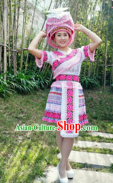 Traditional Chinese Miao Nationality Folk Dance Dress Minority Ethnic Stage Performance Costume for Women