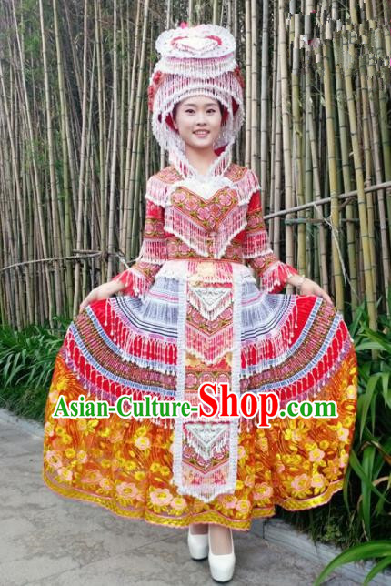 Traditional Chinese Miao Nationality Princess Folk Dance Dress Minority Ethnic Wedding Stage Performance Costume for Women
