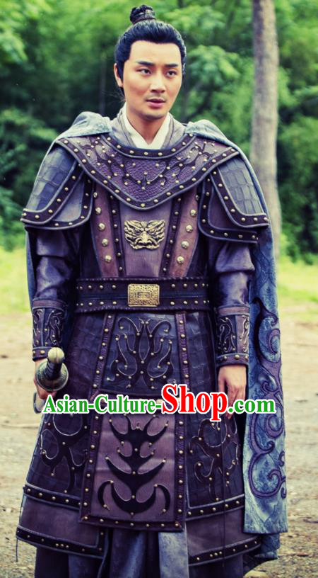 Chinese Ancient Yuan Dynasty General Armour Heavenly Sword Dragon Slaying Saber Swordsman Historical Costume for Men