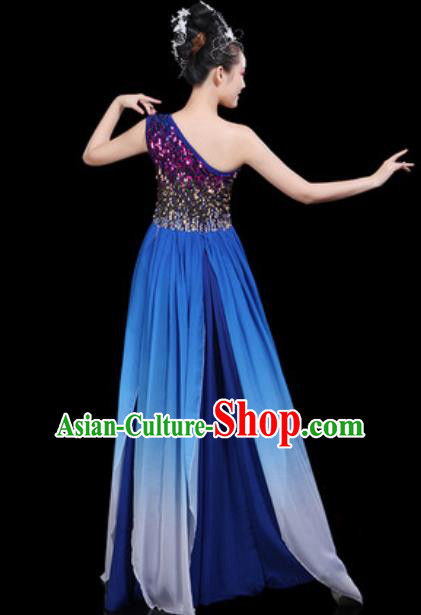 Traditional Chinese Spring Festival Gala Opening Dance Royalblue Paillette Dress Modern Dance Stage Performance Costume for Women