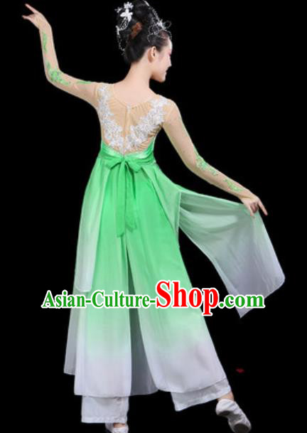 Traditional Chinese Classical Dance Green Dress Umbrella Dance Group Dance Stage Performance Costume for Women