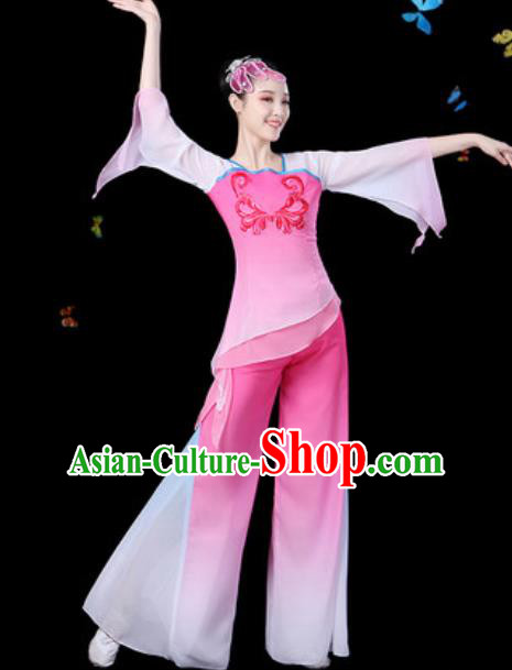 Traditional Chinese Yangko Group Dance Pink Clothing Folk Dance Fan Dance Stage Performance Costume for Women
