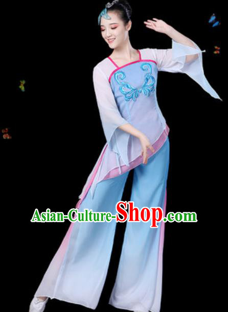 Traditional Chinese Yangko Group Dance Blue Clothing Folk Dance Fan Dance Stage Performance Costume for Women