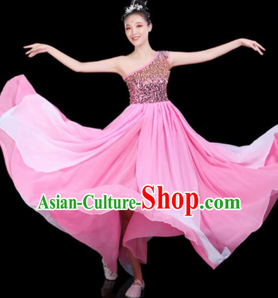 Traditional Chinese Spring Festival Gala Opening Dance Pink Paillette Dress Modern Dance Stage Performance Costume for Women