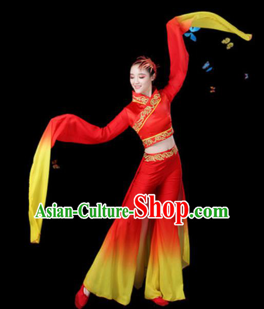 Traditional Chinese Yangko Group Dance Water Sleeve Clothing Folk Dance Fan Dance Stage Performance Costume for Women