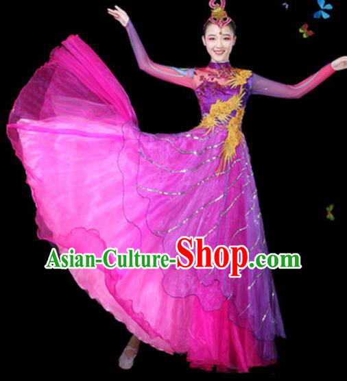 Traditional Chinese Modern Dance Purple Veil Dress Spring Festival Gala Opening Dance Stage Performance Costume for Women