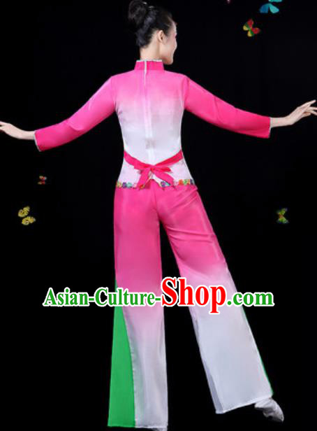 Traditional Chinese Group Dance Yangko Pink Clothing Folk Dance Fan Dance Stage Performance Costume for Women