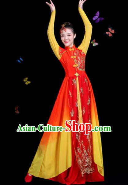Traditional Chinese Classical Dance Chorus Red Dress Umbrella Dance Group Dance Stage Performance Costume for Women