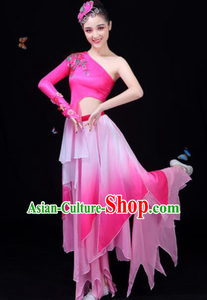 Chinese Traditional Classical Dance Rosy Dress Lotus Dance Group Dance Stage Performance Costume for Women