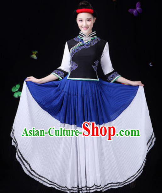 Traditional Chinese Minority Ethnic Dress Yi Nationality Folk Dance Stage Performance Costume for Women