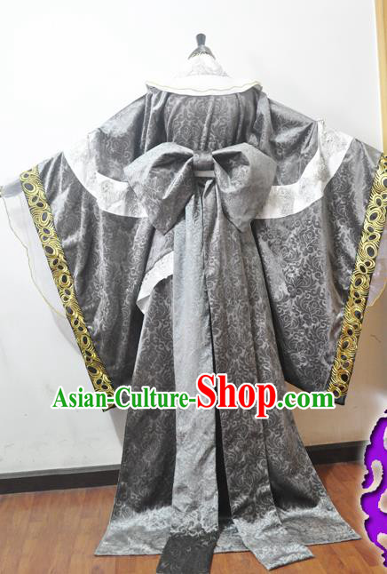 Traditional Chinese Han Dynasty Princess Grey Hanfu Dress Ancient Female Knight Embroidered Costume for Women