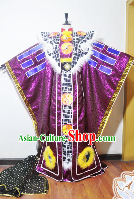 Traditional Chinese Cosplay King Swordsman Purple Hanfu Clothing Ancient Taoist Priest Embroidered Costume for Men