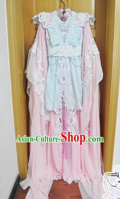 Traditional Chinese Han Dynasty Court Princess Pink Hanfu Dress Ancient Swordswoman Embroidered Costume for Women