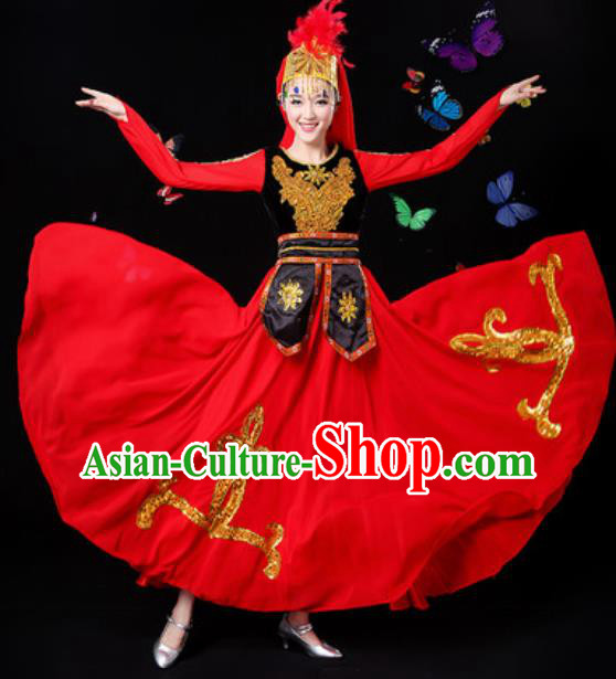 Traditional Chinese Minority Ethnic Dress Uyghur Nationality Folk Dance Stage Performance Costume for Women