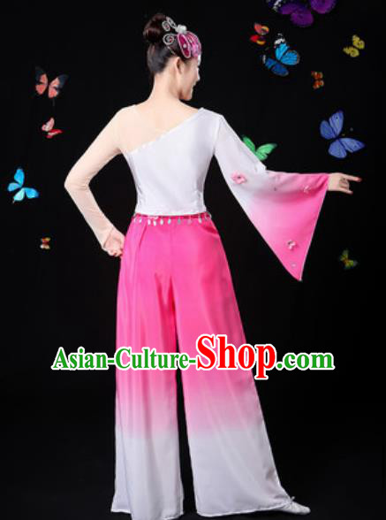 Traditional Chinese Yangko Dance Rosy Clothing Folk Dance Fan Dance Stage Performance Costume for Women