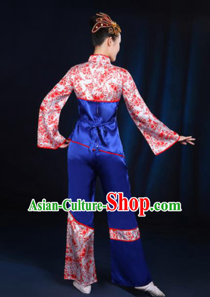 Traditional Chinese Yangko Fan Dance Group Dance Royalblue Clothing Folk Dance Stage Performance Costume for Women