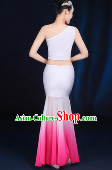 Traditional Chinese Minority Ethnic Pink Dress Dai Nationality Peacock Dance Stage Performance Costume for Women