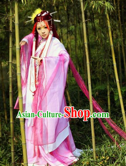 Traditional Chinese Cosplay Peri Princess Pink Hanfu Dress Ancient Swordswoman Embroidered Costume for Women