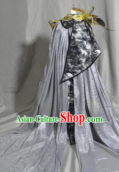 Traditional Chinese Cosplay Young Swordsman Grey Hanfu Clothing Ancient Knight Hero Embroidered Costume for Men