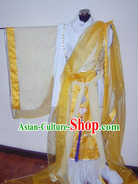 Traditional Chinese Cosplay Taoist Priest Yellow Hanfu Clothing Ancient Swordsman Royal Highness Embroidered Costume for Men