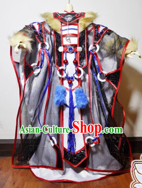 Traditional Chinese Cosplay Taoist Priest Black Hanfu Clothing Ancient Swordsman Knight Hero Embroidered Costume for Men