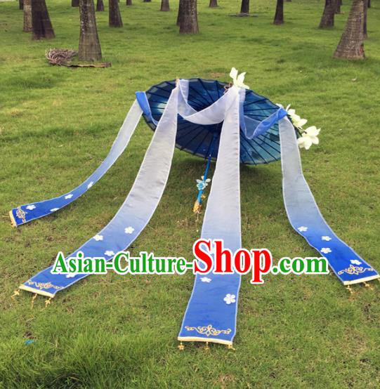 Traditional Chinese Handmade Blue Ribbon Umbrellas Ancient Swordswoman Hanfu Umbrella for Women