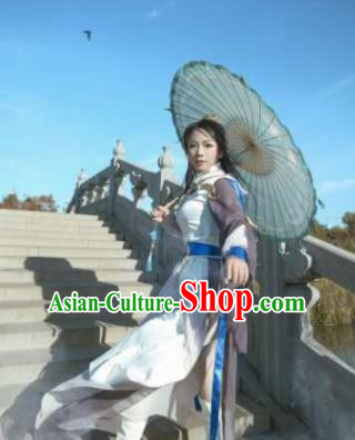 Traditional Chinese Cosplay Swordswoman White Hanfu Dress Ancient Heroine Embroidered Costume for Women