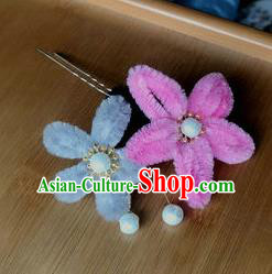 Traditional Chinese Qing Dynasty Velvet Flowers Hairpins Handmade Ancient Palace Hair Accessories for Women