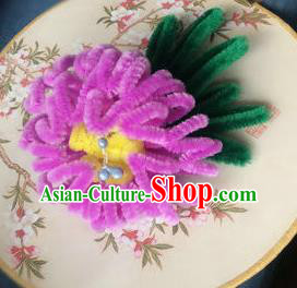 Traditional Chinese Qing Dynasty Rosy Velvet Chrysanthemum Hairpins Handmade Ancient Palace Hair Accessories for Women