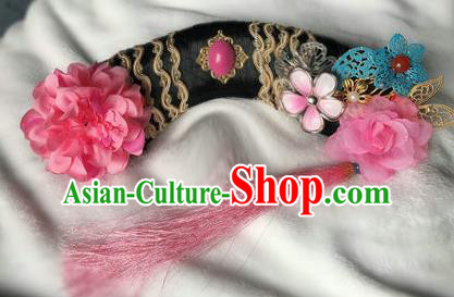 Traditional Chinese Qing Dynasty Imperial Consort Rosy Peony Headwear Ancient Palace Manchu Hair Accessories for Women