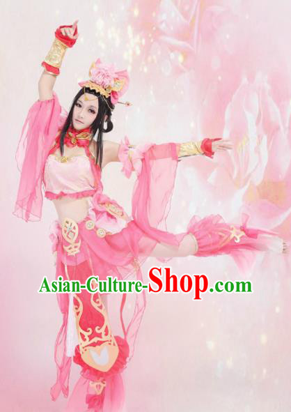 Traditional Chinese Cosplay Swordswoman Pink Hanfu Dress Ancient Peri Princess Embroidered Costume for Women
