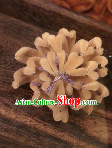 Traditional Chinese Qing Dynasty Palace Velvet Chrysanthemum Hairpins Handmade Ancient Manchu Lady Hair Accessories for Women