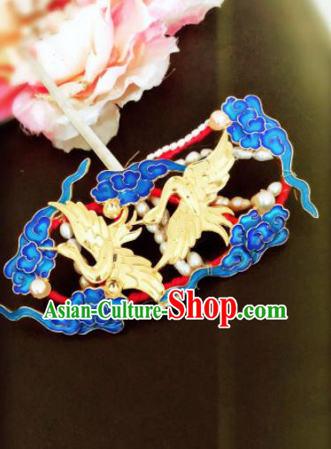 Traditional Chinese Qing Dynasty Cranes Cloisonne Hairpins Handmade Ancient Manchu Lady Hair Accessories for Women