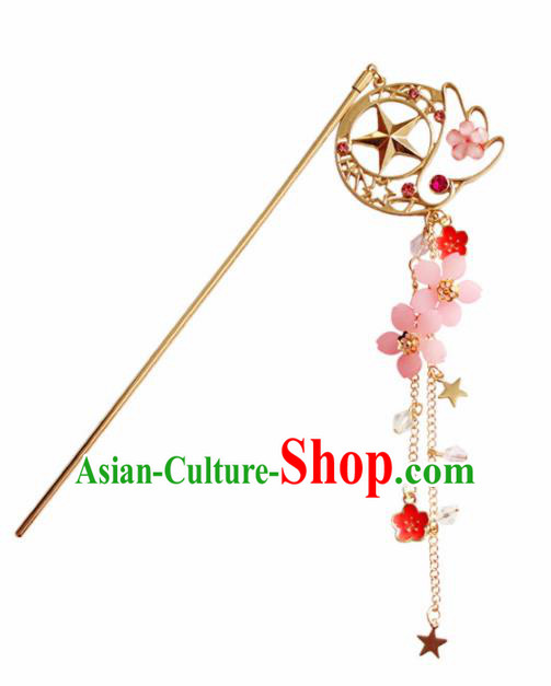 Traditional Chinese Handmade Hair Accessories Ancient Swordswoman Tassel Golden Hairpins for Women
