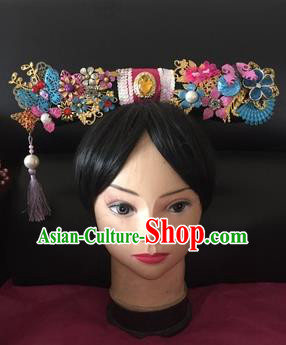 Traditional Chinese Qing Dynasty Princess Purple Tassel Headwear Ancient Manchu Lady Hair Accessories for Women