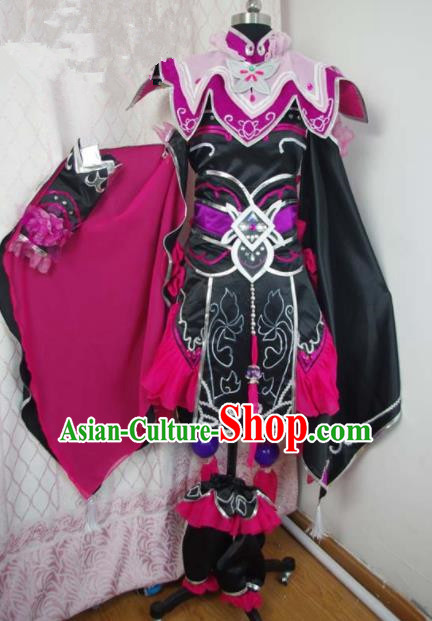 Traditional Chinese Cosplay Swordswoman Purple Hanfu Dress Ancient Female Knight Embroidered Costume for Women