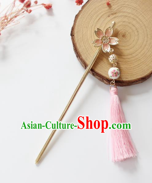 Traditional Chinese Handmade Hair Accessories Ancient Swordswoman Pink Tassel Hairpins for Women