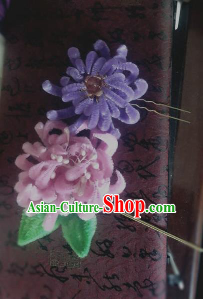 Traditional Chinese Ancient Qing Dynasty Velvet Flowers Hairpins Handmade Palace Hair Accessories for Women