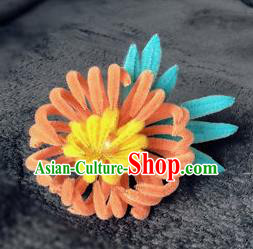 Traditional Chinese Ancient Qing Dynasty Orange Velvet Chrysanthemum Hairpins Handmade Palace Hair Accessories for Women